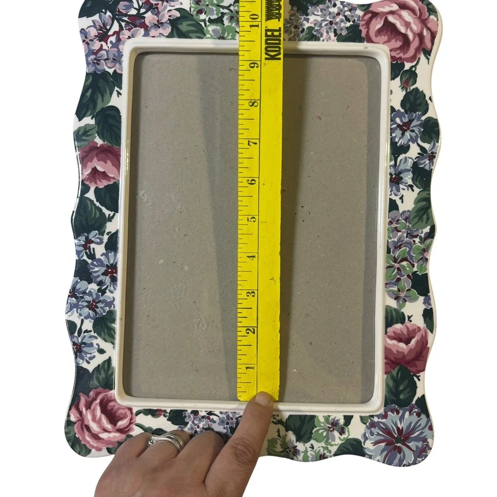 Vintage‎ Floral Ceramic Picture Frame Scalloped Edge Pink Rose Chintz 12x10